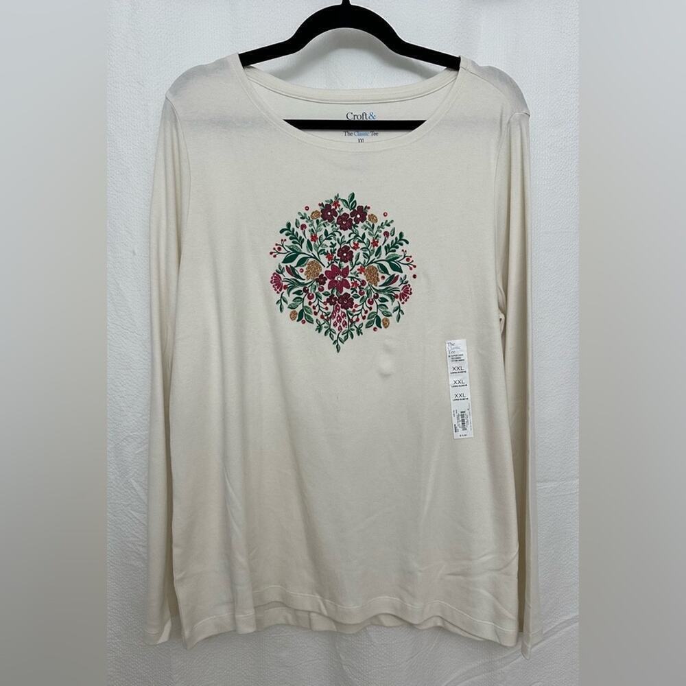 Croft & Barrow Cream Floral Women's Top